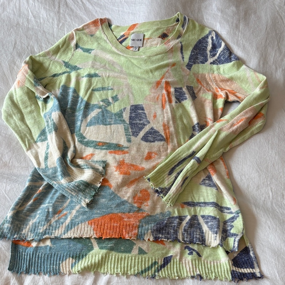 NIC+ZOE Multicolor Abstract Knit sweater Top